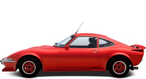 Opel GT in een sportieve pose, met het dak gesloten