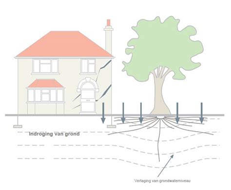 Schematische weergave van verzakking van een gebouw door funderingsproblemen