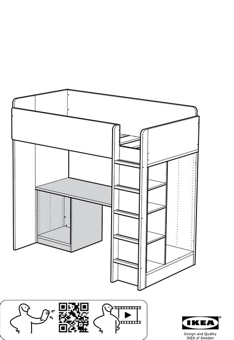 Infographic: indeling van de IKEA Stuva hoogslaper met open kast aan de rechterzijde