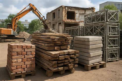 Foto's van de sloop en hergebruikte materialen
