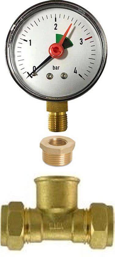 Diagram: Drukmeter van cv-ketel en gewenste druk 1,5-2,0 bar