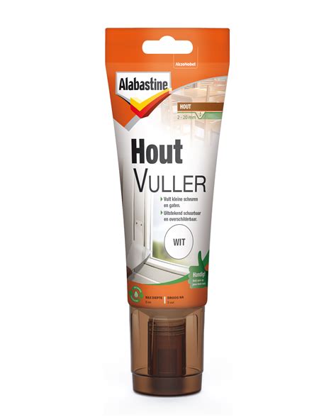 Diagram met stappen voor het aanbrengen van Alabastine Houtvuller.