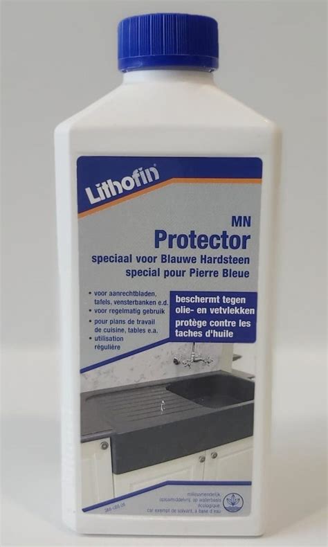 Infographic: Beschermingsmechanisme van Lithofin MN Protector op Blauwe Hardsteen