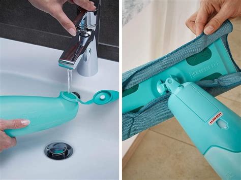 Illustratie van de Leifheit Easy Spray mop, met de flacon geïntegreerd