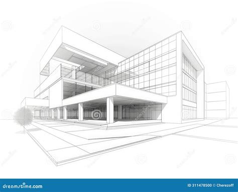 Illustratie van een modern gebouw met strakke lijnen en grote glaspartijen