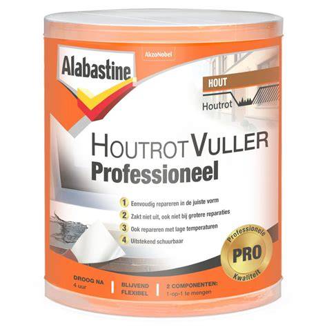 Infographic: Overzicht 2-componenten plamuur vs. houtrotvuller en Alabastine Wijzonol