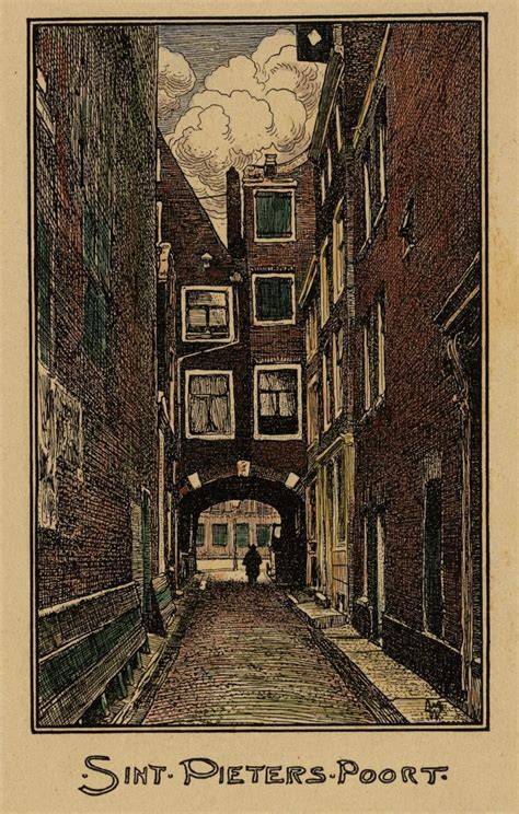 Tekening: hoofdentree Achter Sint Pieter en poort als symbool van verbinding