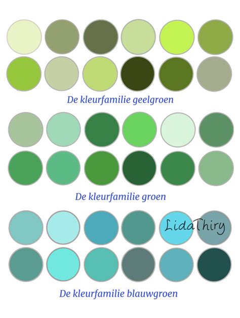 Illustratie van de kleurenspectrums van groen en grijs, met voorbeelden van combinaties.