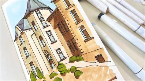 Praktijkvoorbeeld: urban sketch met markers langs gevelrand
