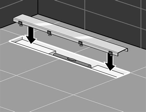 Gedetailleerde illustratie van de verschillende lagen bij de installatie van een douchegoot, inclusief waterdicht doek.