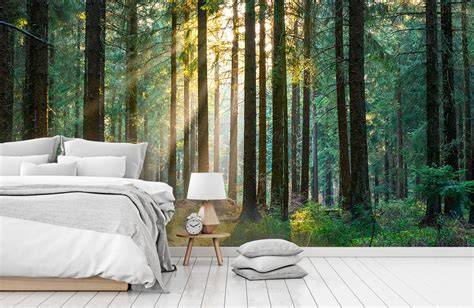 Fotobehang met bomen in groen en wit