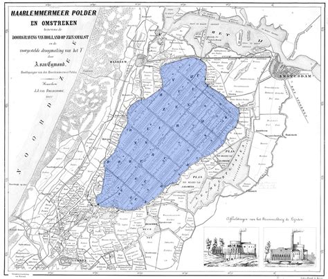 Illustratie van de drooglegging van het Haarlemmermeer met stoommachines