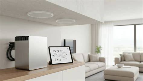 Gedeelde plafond speakers in een open ruimte voor geluidsdekking