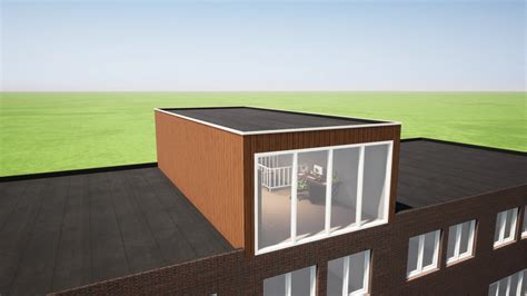 Schematische weergave van een dakopbouw op een plat dak met de optie voor een dakterras