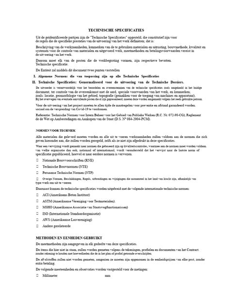 Technische specificaties schema